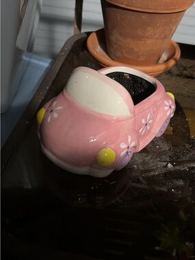 Pink Ceramic Flower Car Planter